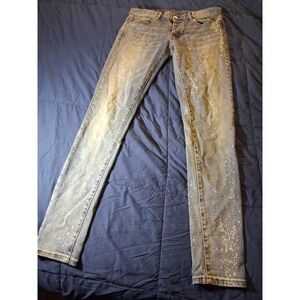 MNML‎ Jeans Mens 30x32 Blue Slim Fit Distressed Paint Splatter Button Fly